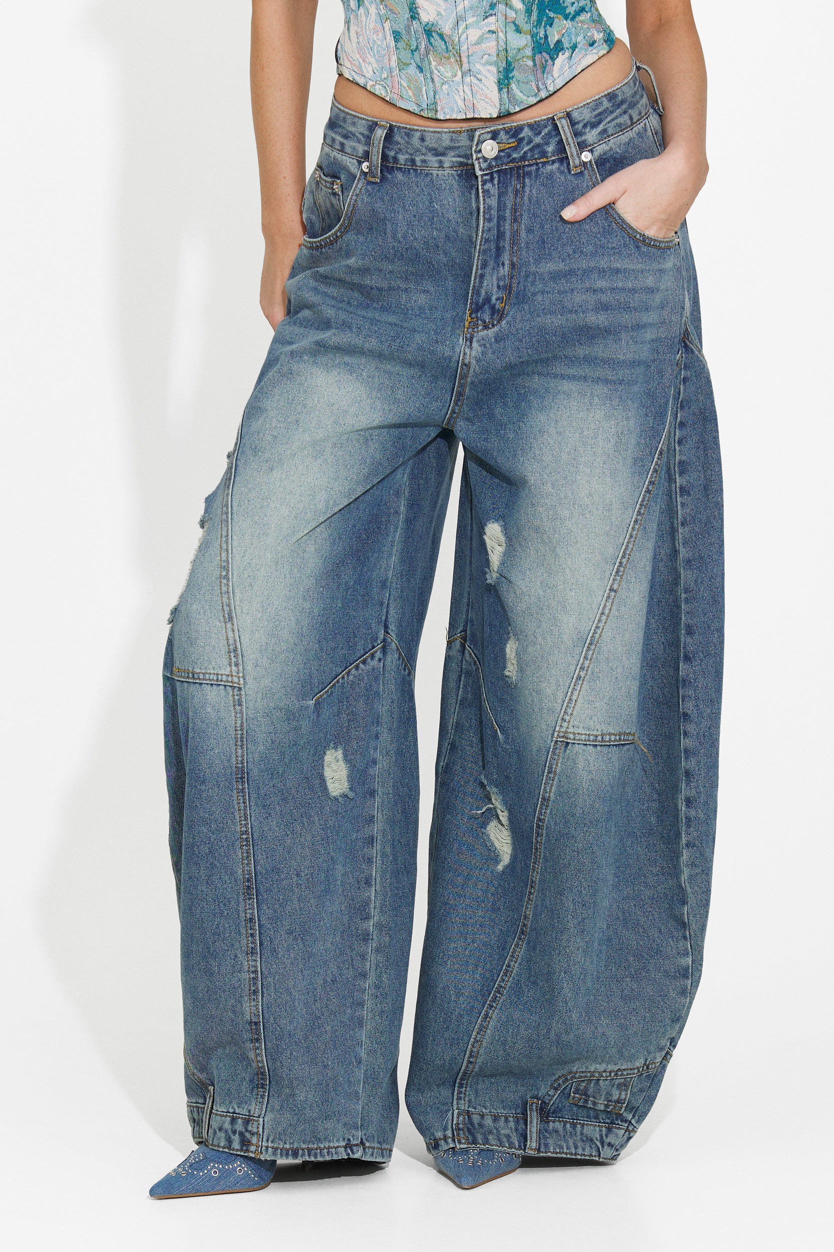Temno modri casual jeans za ženske Renelia Bogas