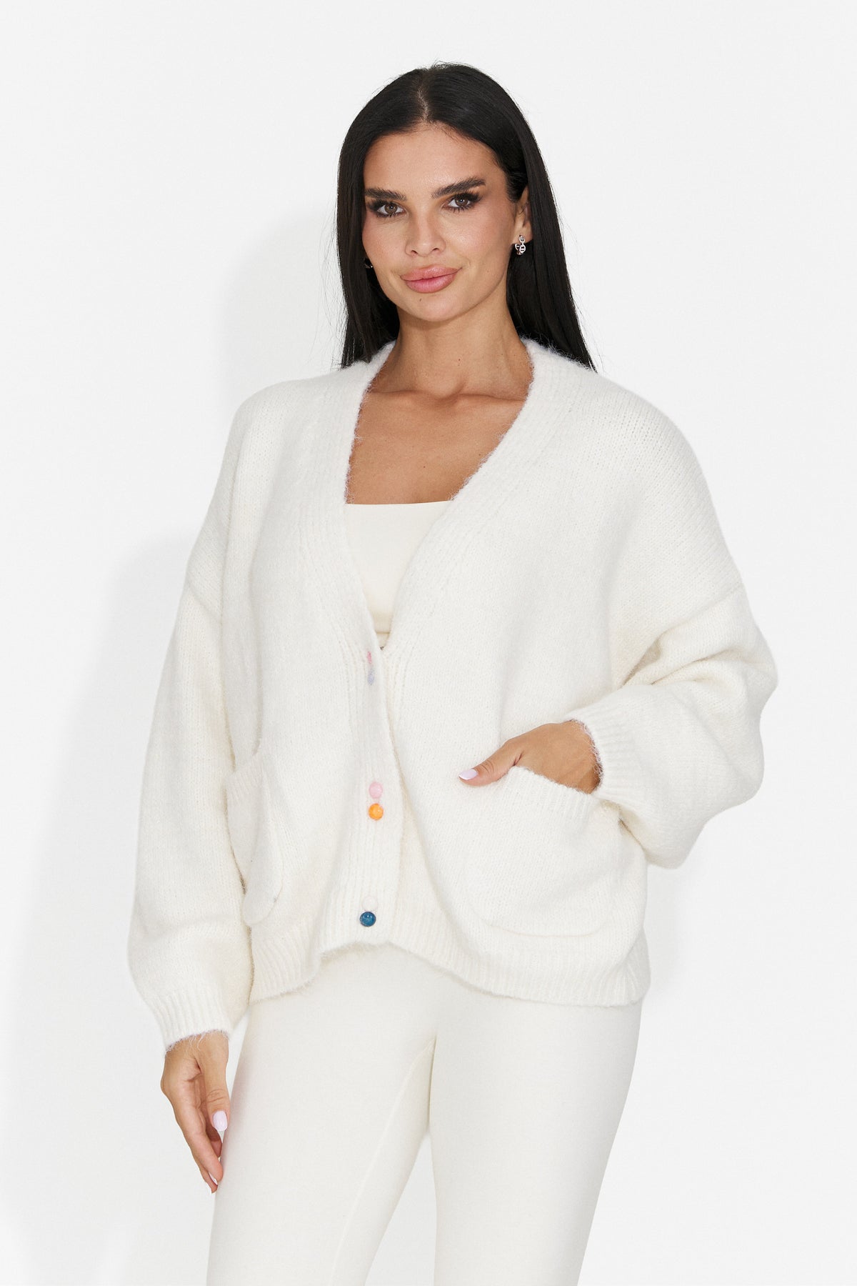 Cardigan casual crem Druveuia Bogas