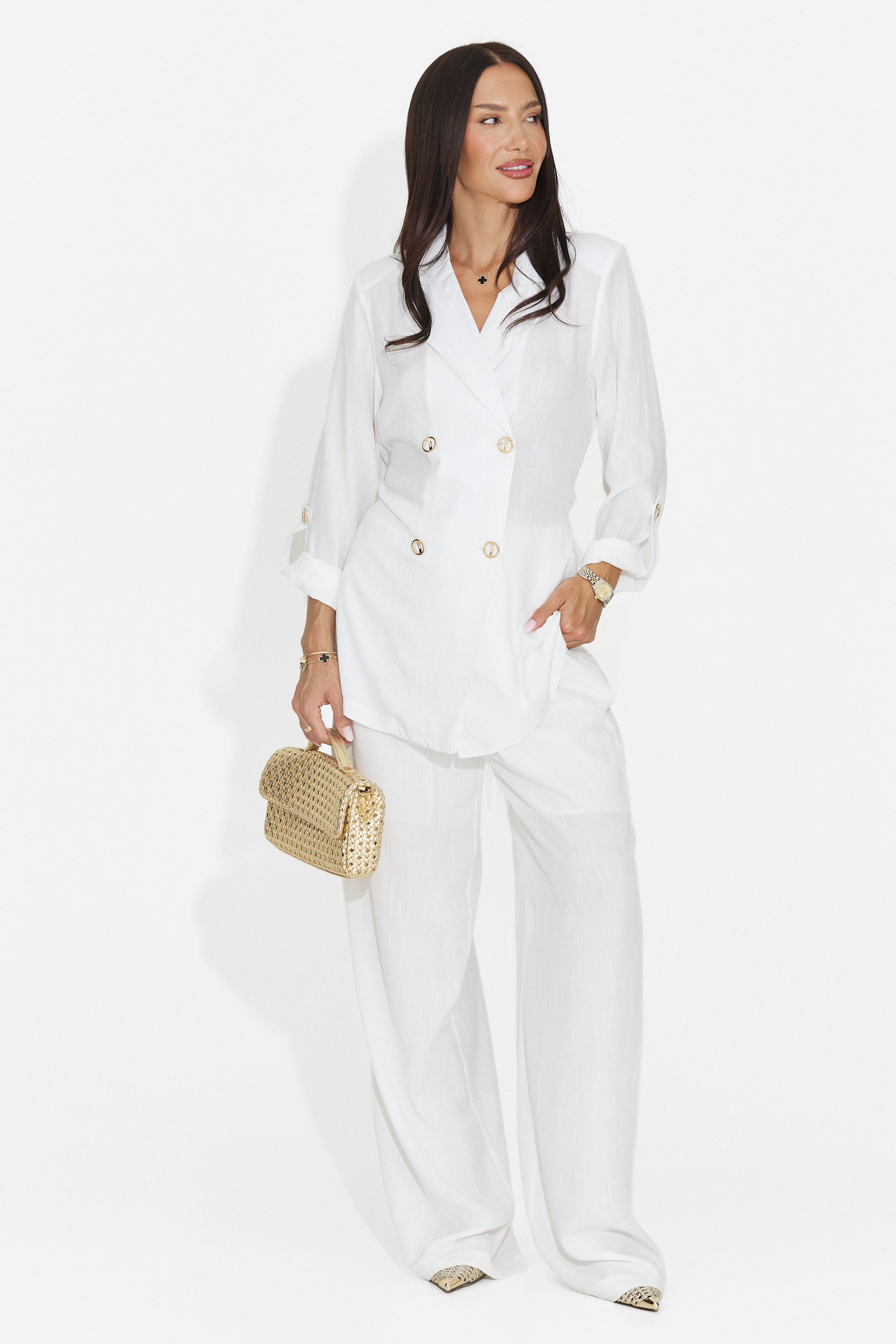 Compleu dama alb camasa + pantaloni Cloe Bogas