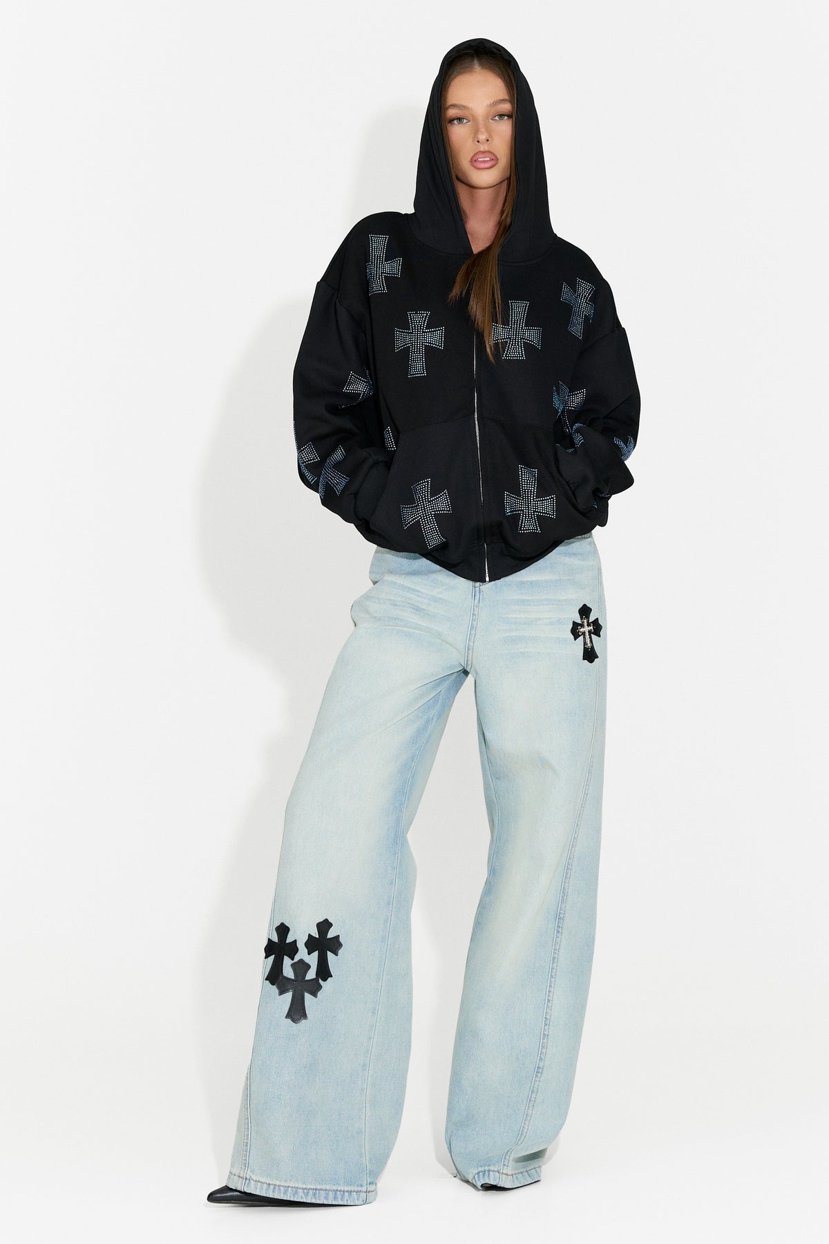 Črn ženski casual pulover s kapuco Hancy Bogas