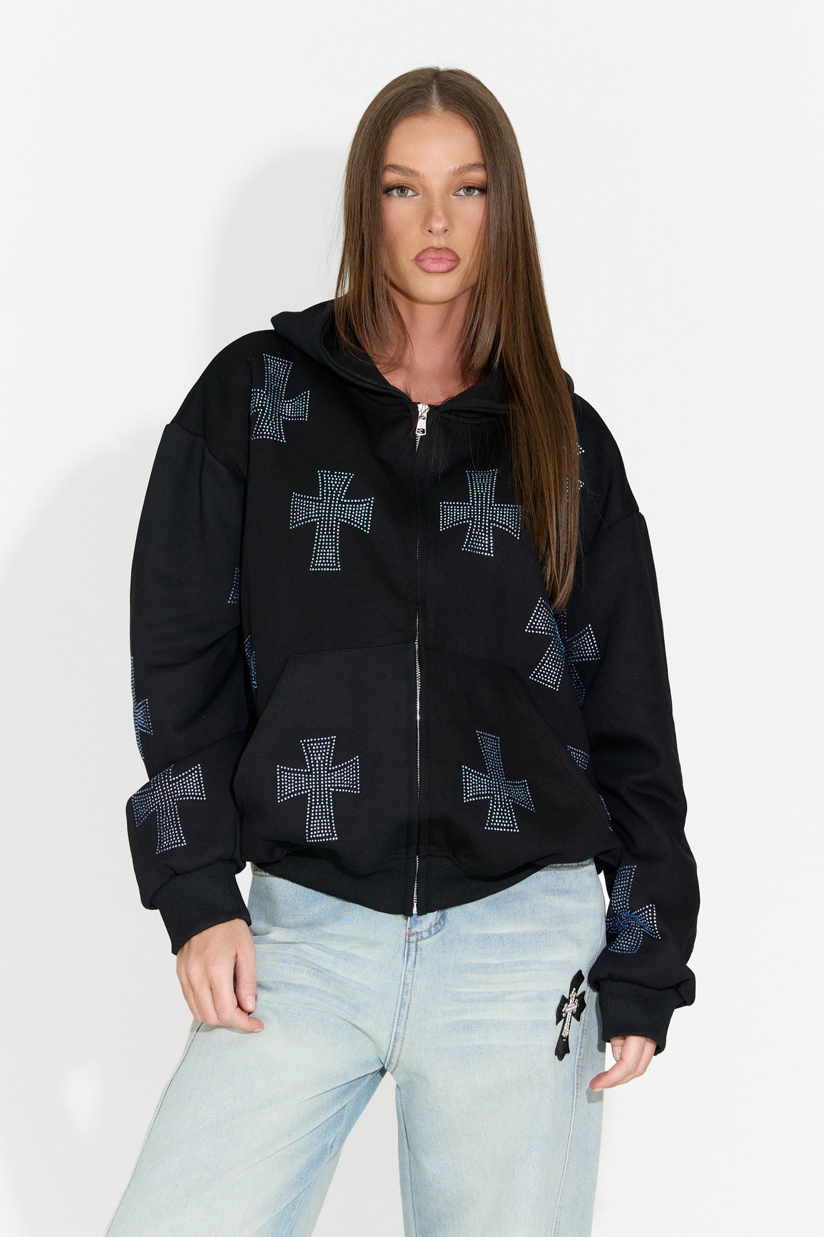 Črn ženski casual pulover s kapuco Hancy Bogas