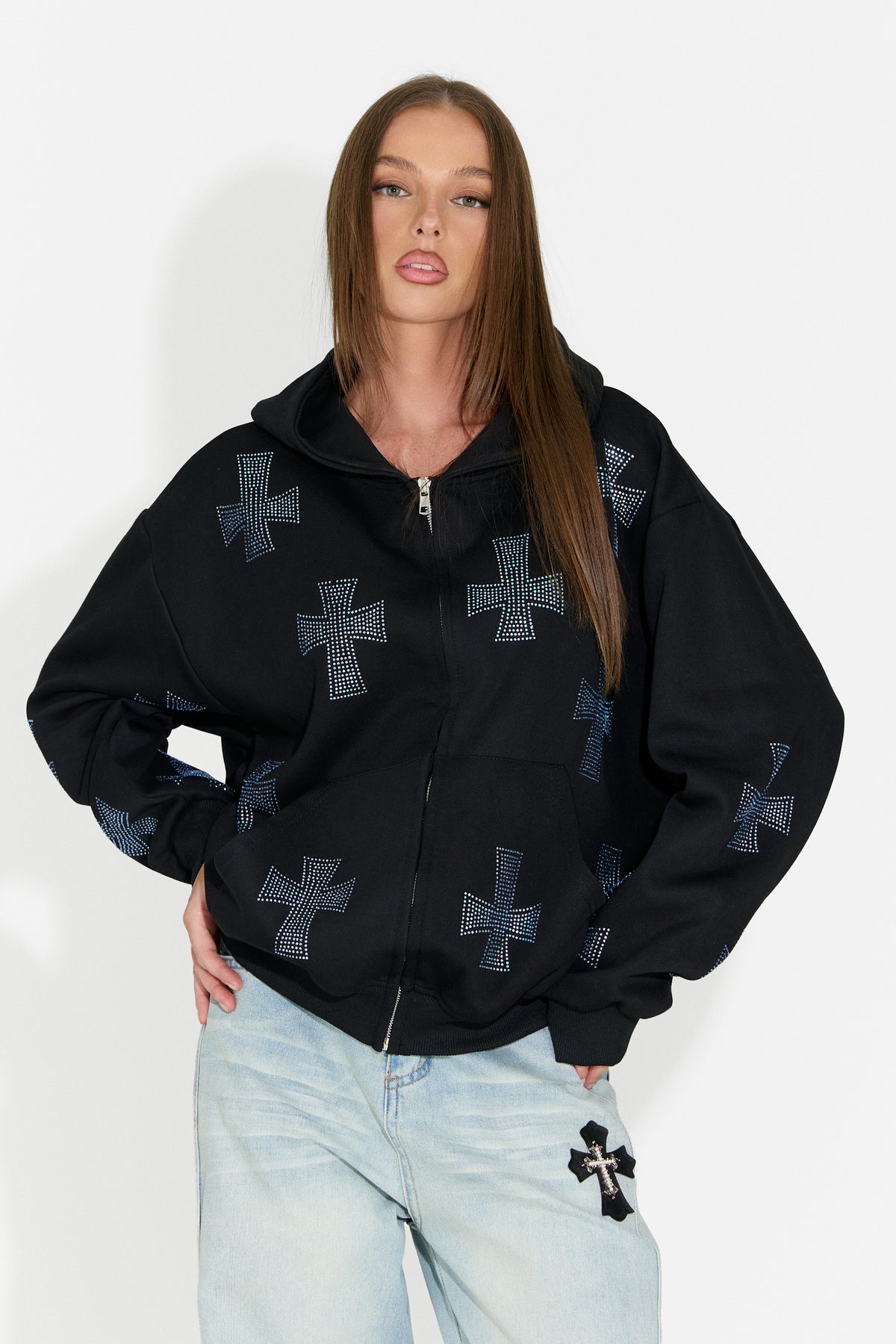 Črn ženski casual pulover s kapuco Hancy Bogas