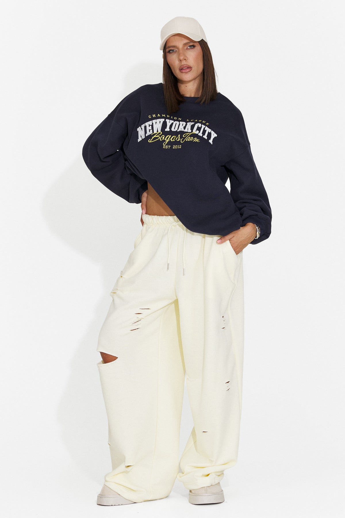Pantaloni casual crem Lulaoa Bogas
