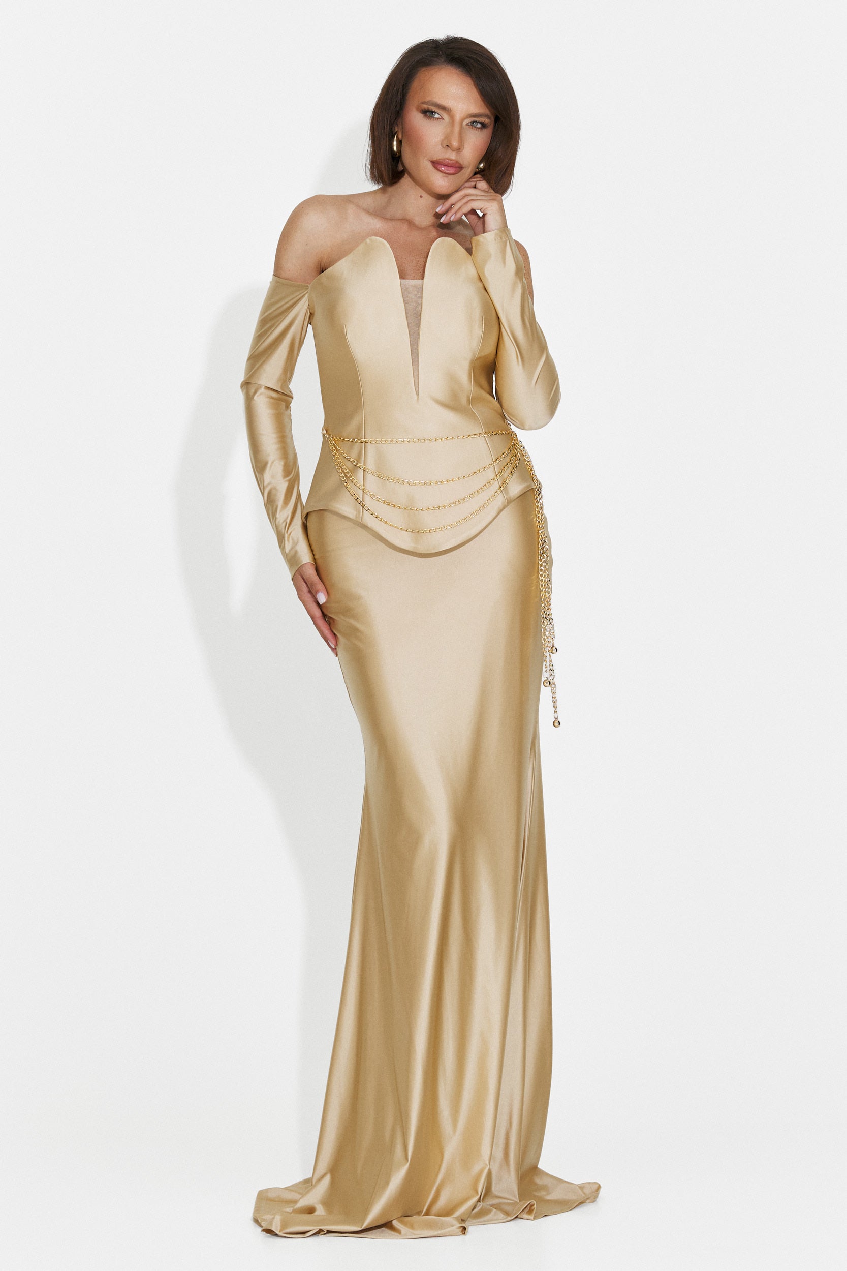 Rochie dama lunga bej Paulina Bogas