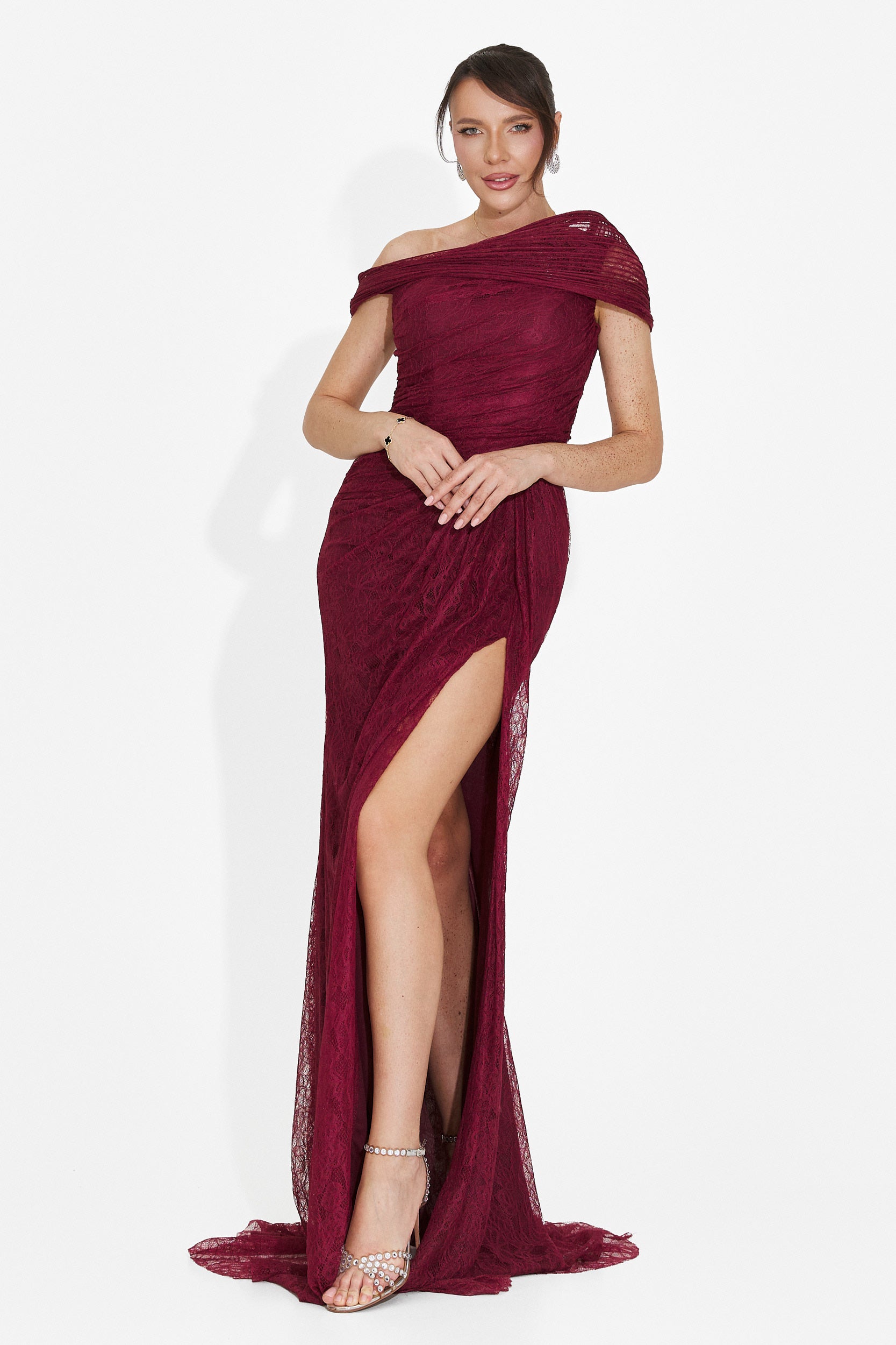 Alaneina dolga bordo obleka za dame