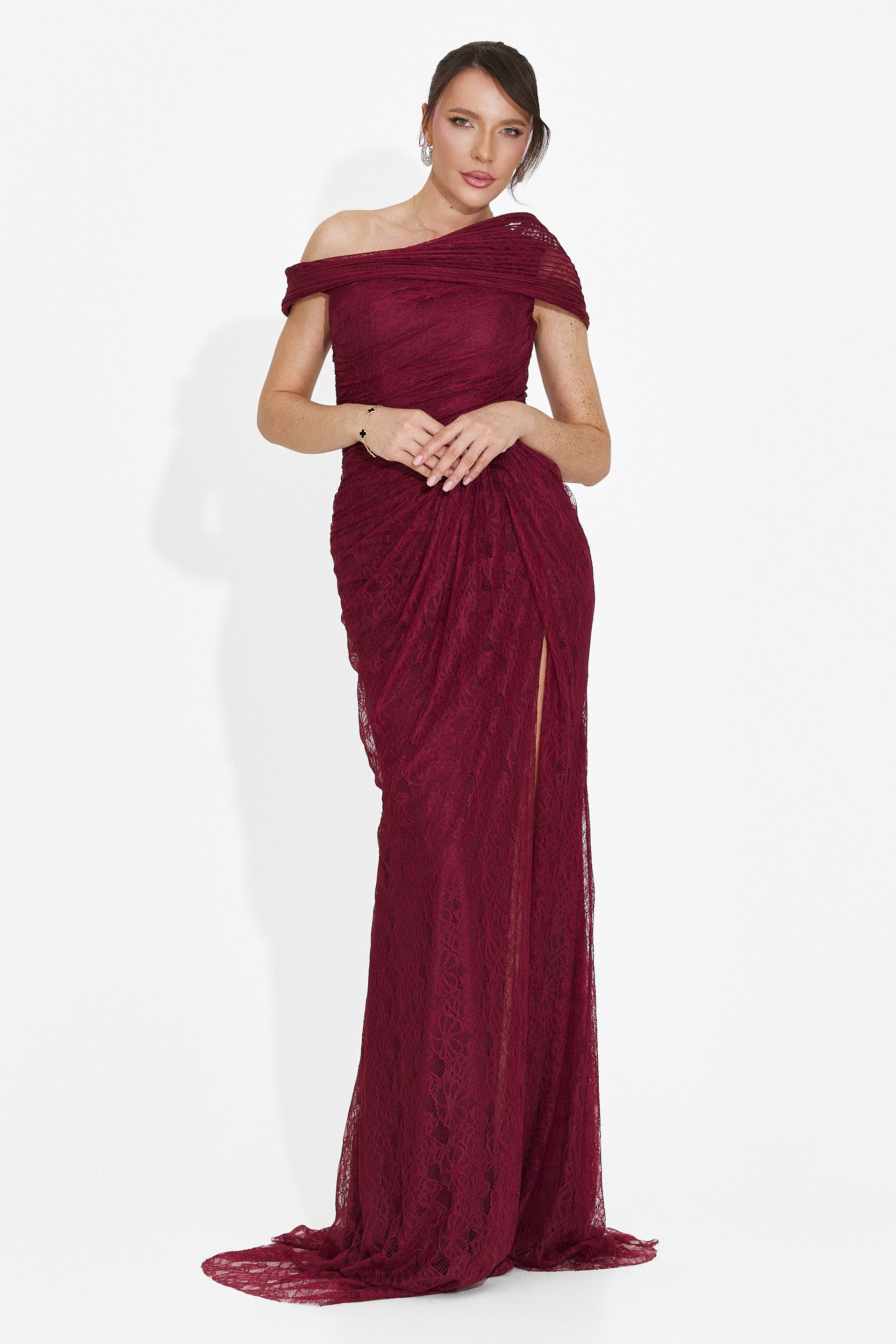 Alaneina dolga bordo obleka za dame