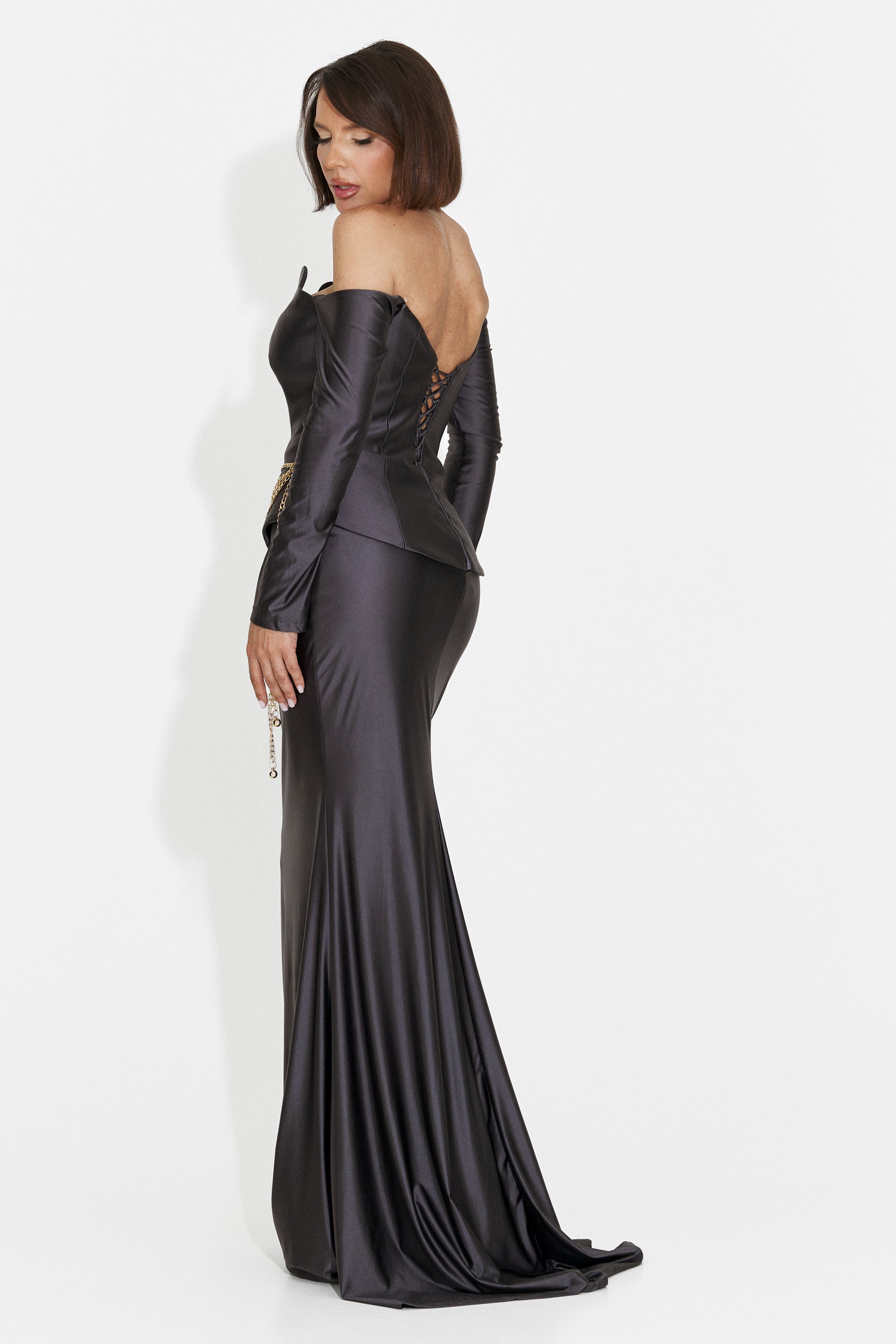 Rochie dama lunga gri antracit Paulina Bogas
