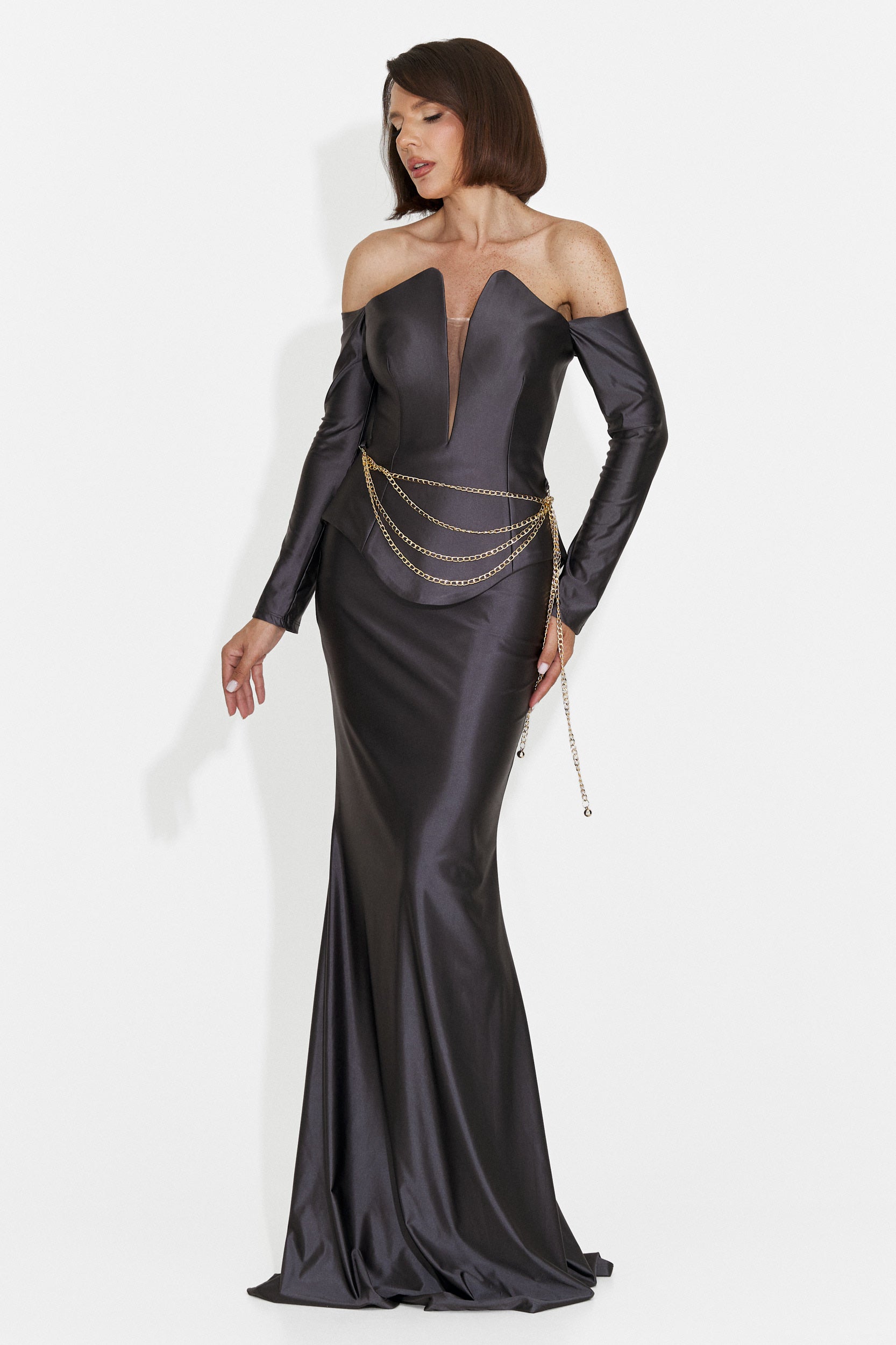 Rochie dama lunga gri antracit Paulina Bogas