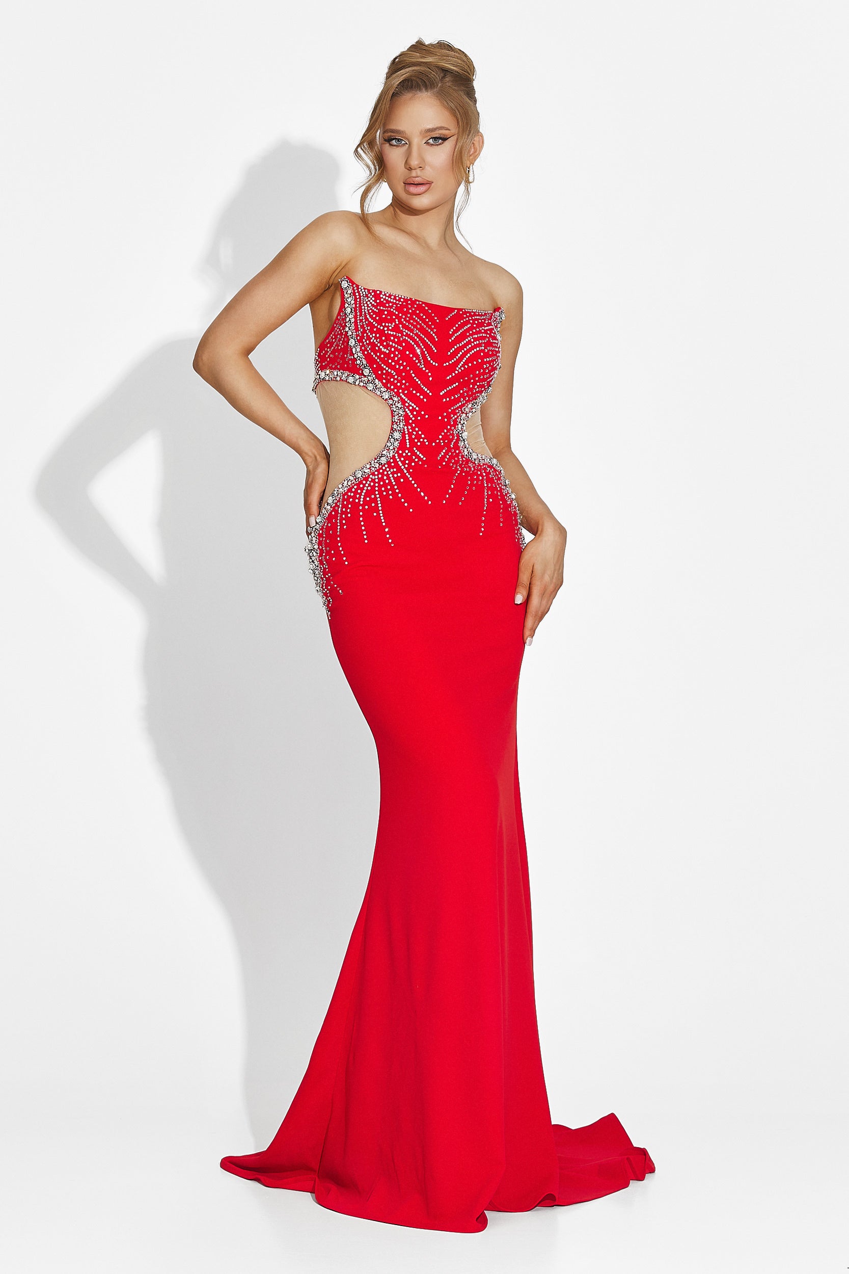 Zovinina dolga rdeča obleka za ženske