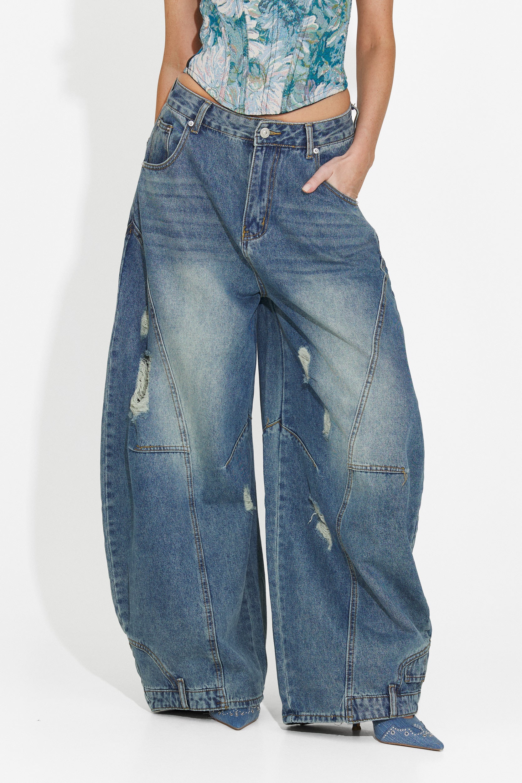 Temno modri casual jeans za ženske Renelia Bogas