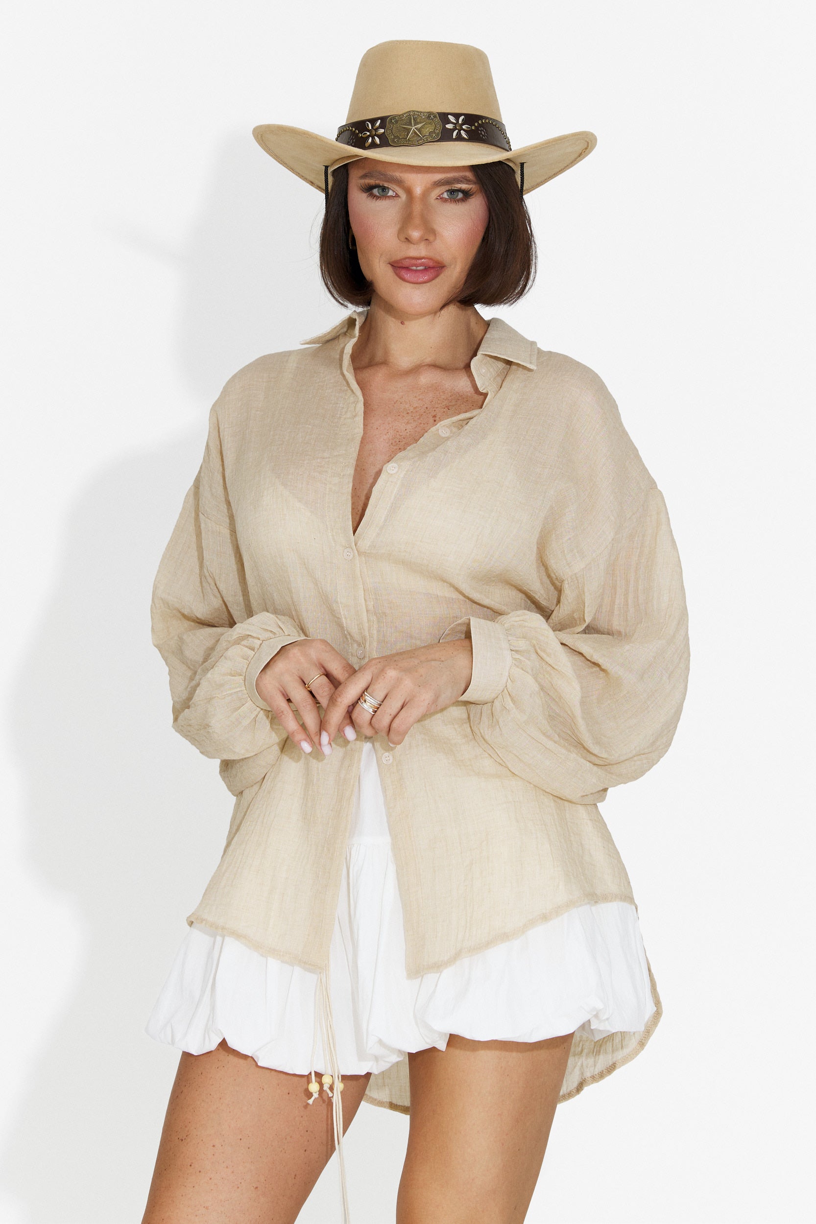 Gaynelia Bogas Casual Beige Damska Srajca