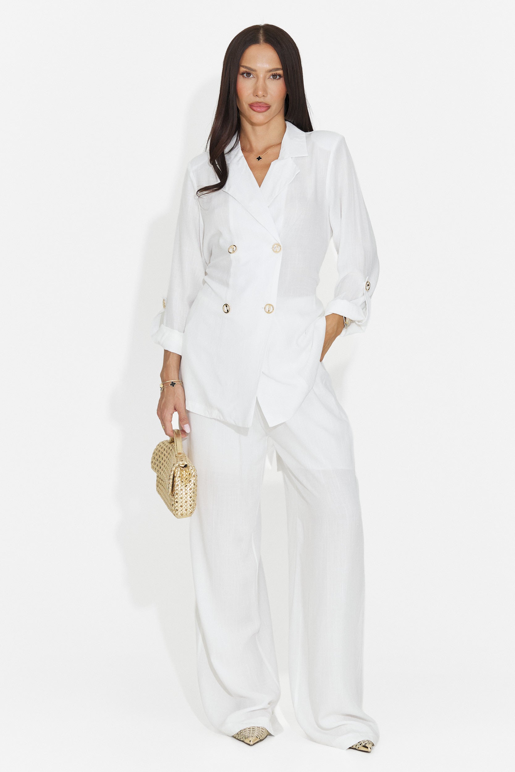 Compleu dama alb camasa + pantaloni Cloe Bogas