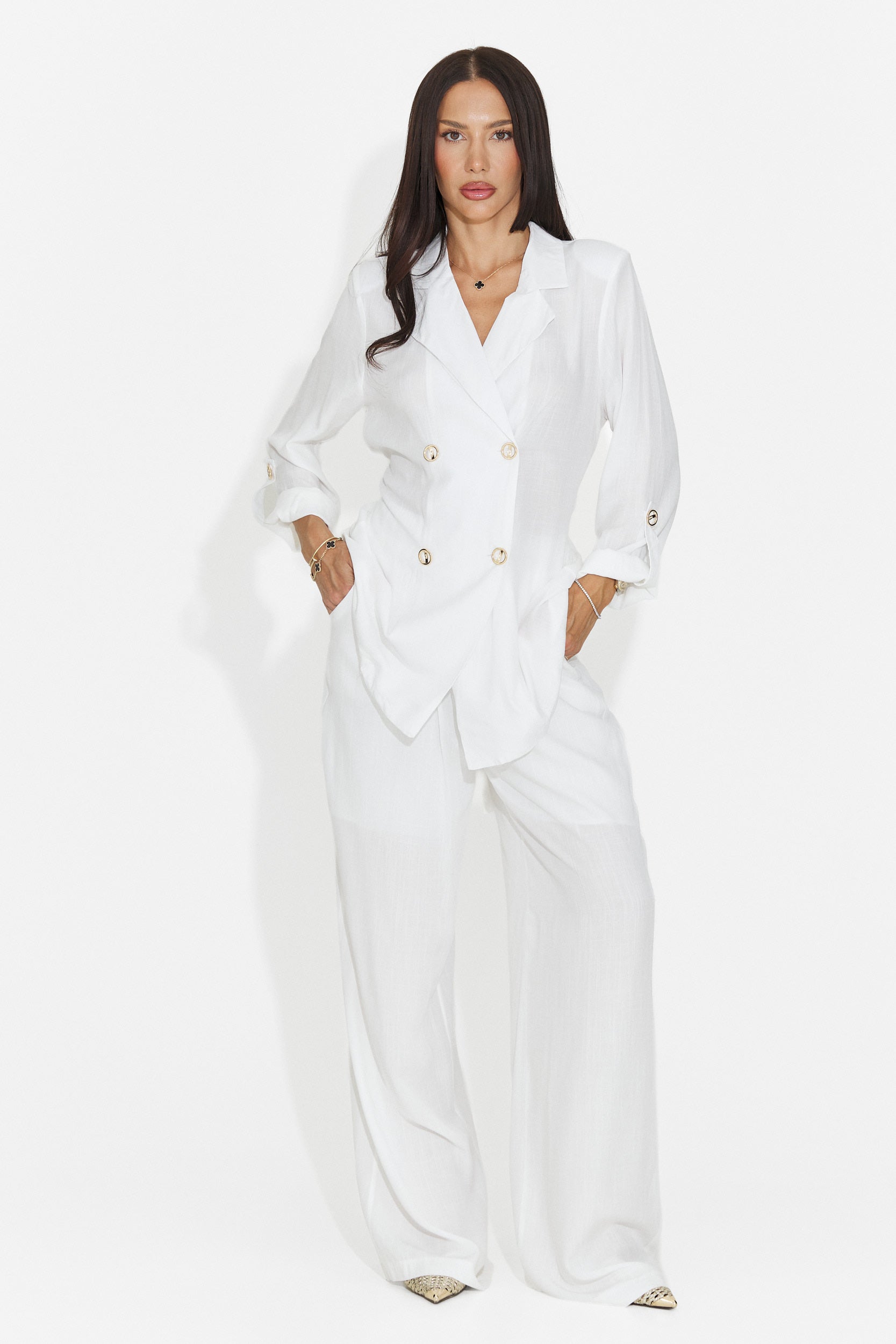 Compleu dama alb camasa + pantaloni Cloe Bogas