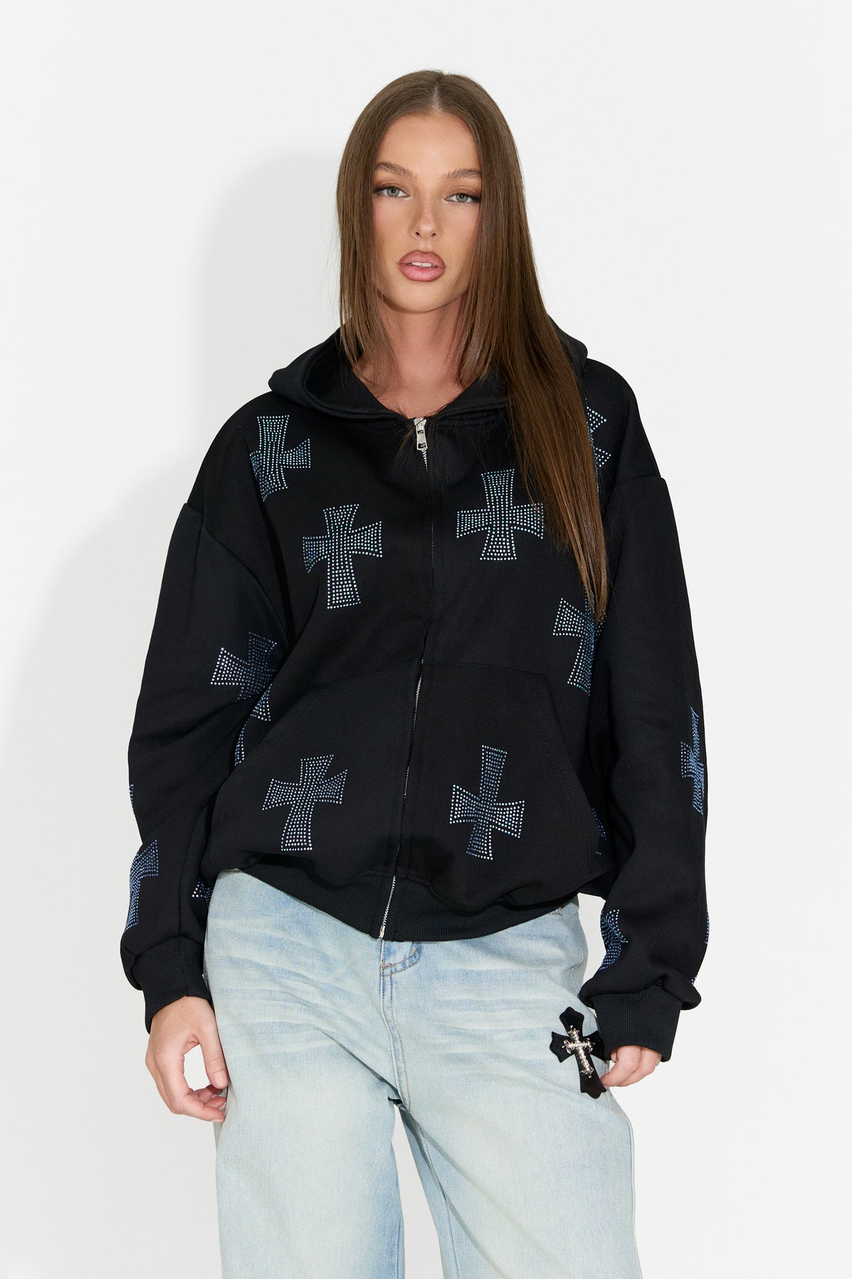 Črn ženski casual pulover s kapuco Hancy Bogas