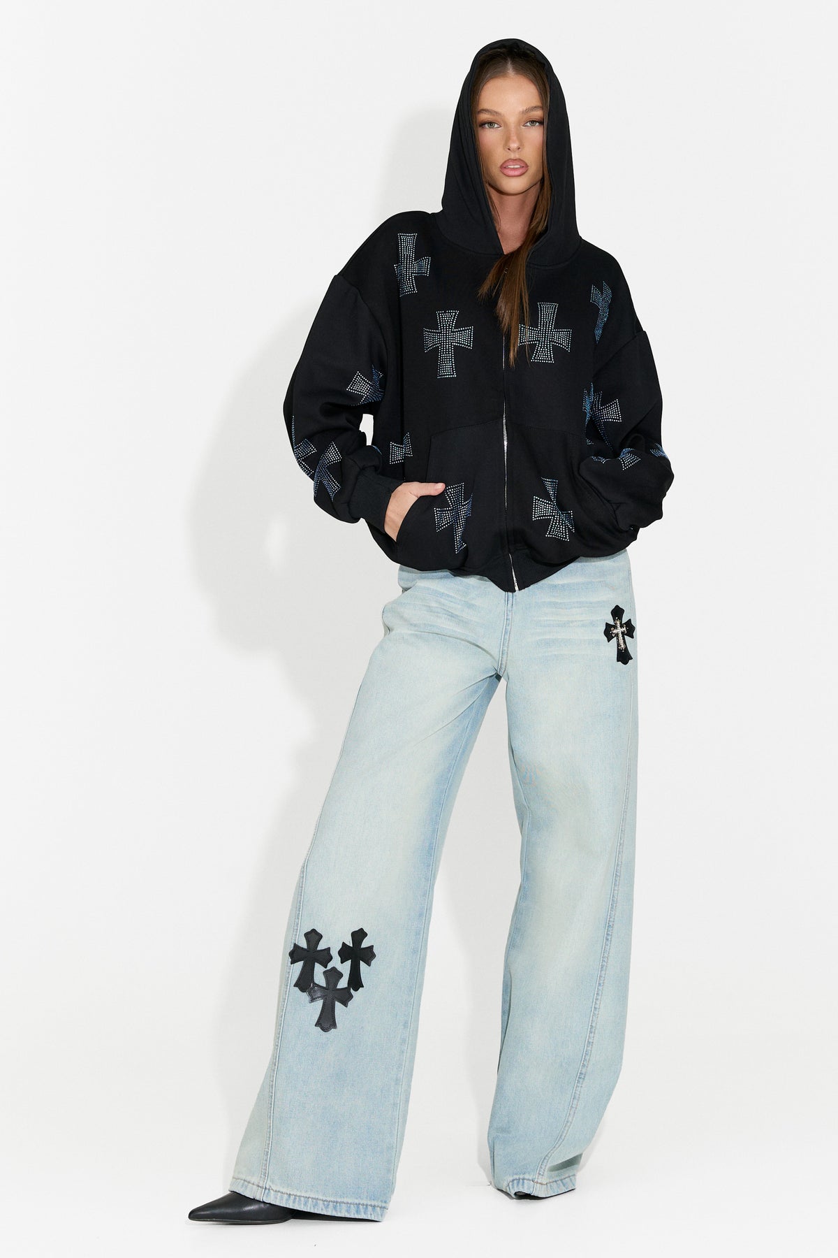 Črn ženski casual pulover s kapuco Hancy Bogas