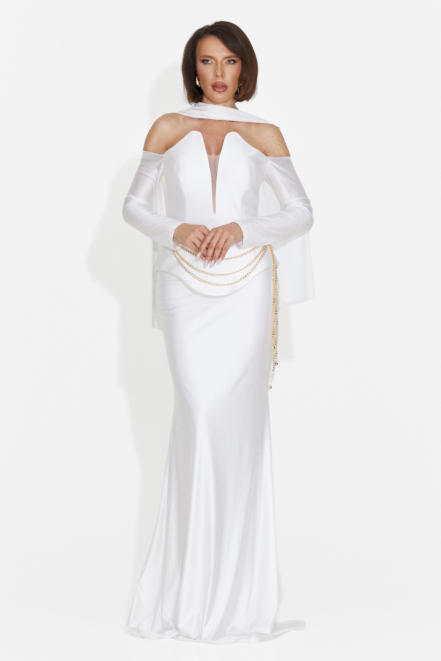 Rochie dama lunga alba Paulina Bogas