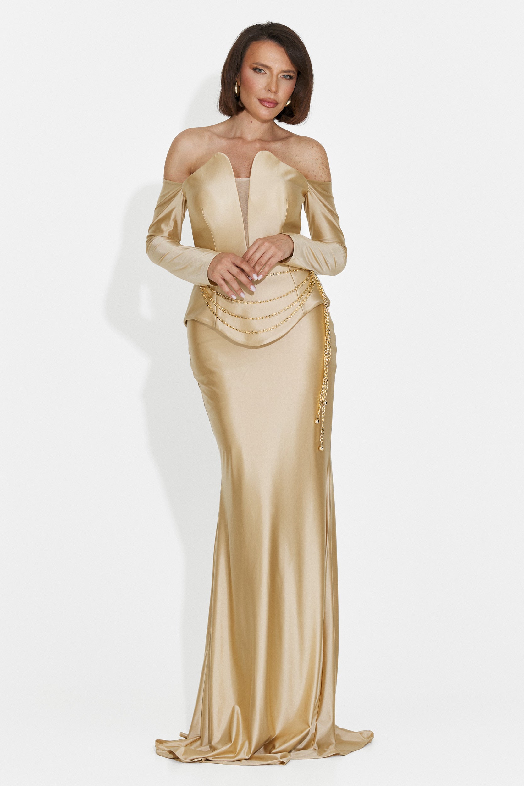 Rochie dama lunga bej Paulina Bogas