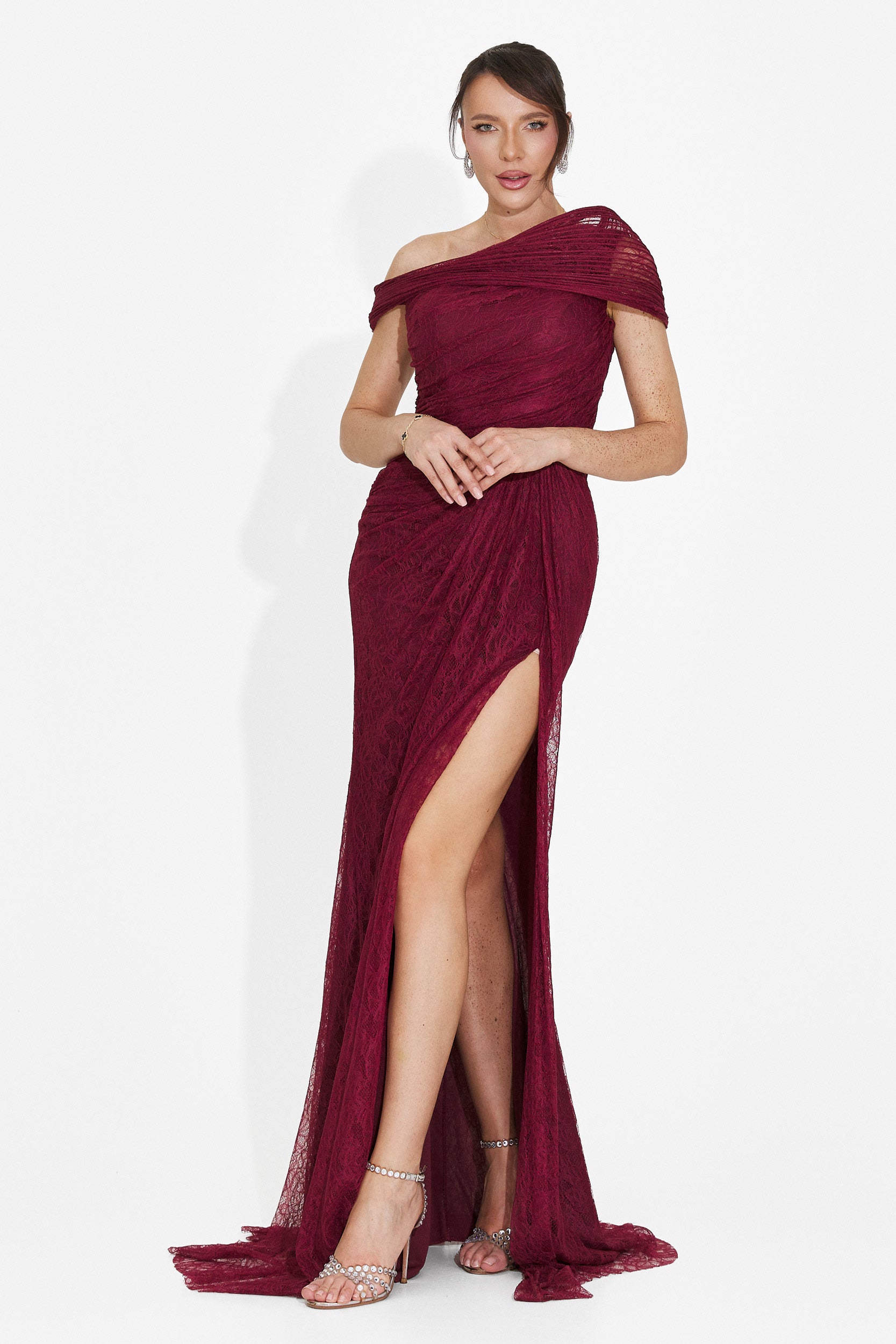 Alaneina dolga bordo obleka za dame