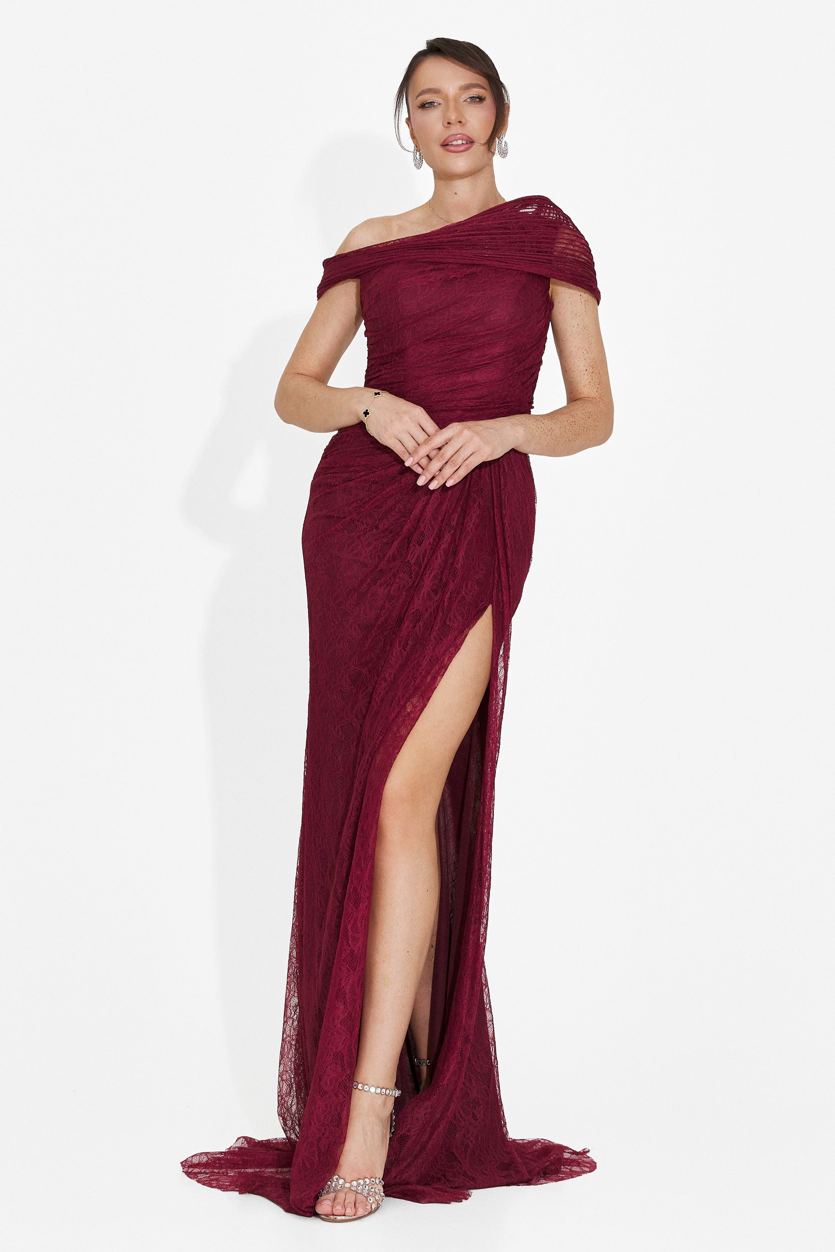 Alaneina dolga bordo obleka za dame