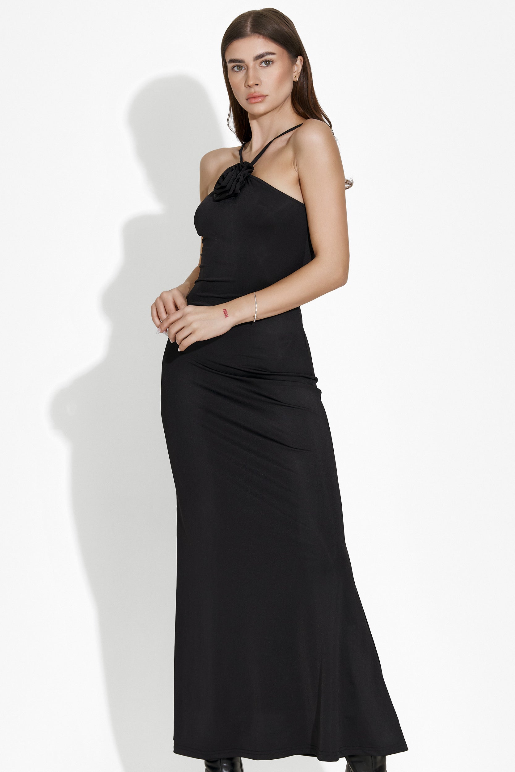 [Resigilat] Rochie dama lunga lycra neagra Loekie Bogas
