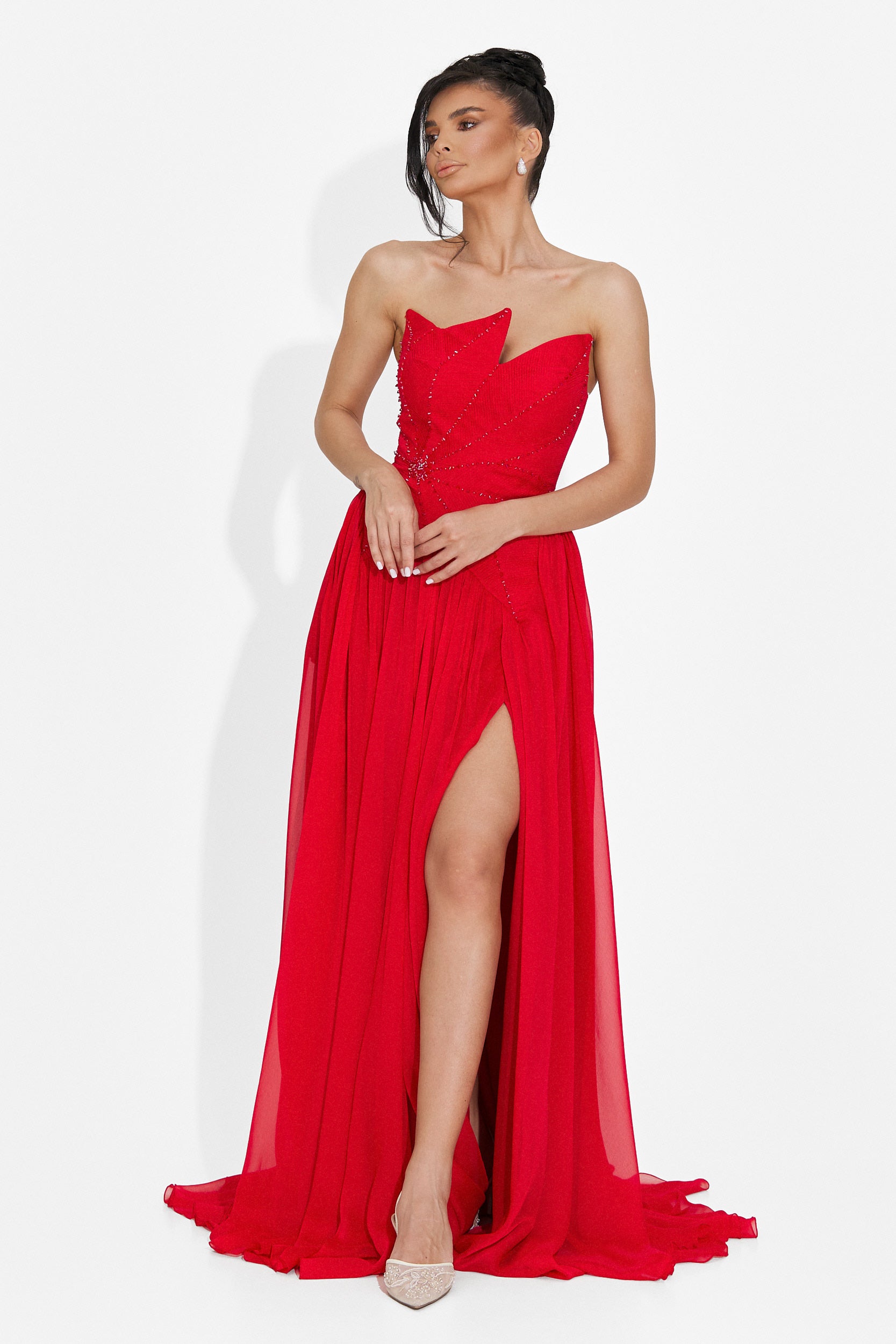 Anaikina Dolga Rdeča Obleka za Dame