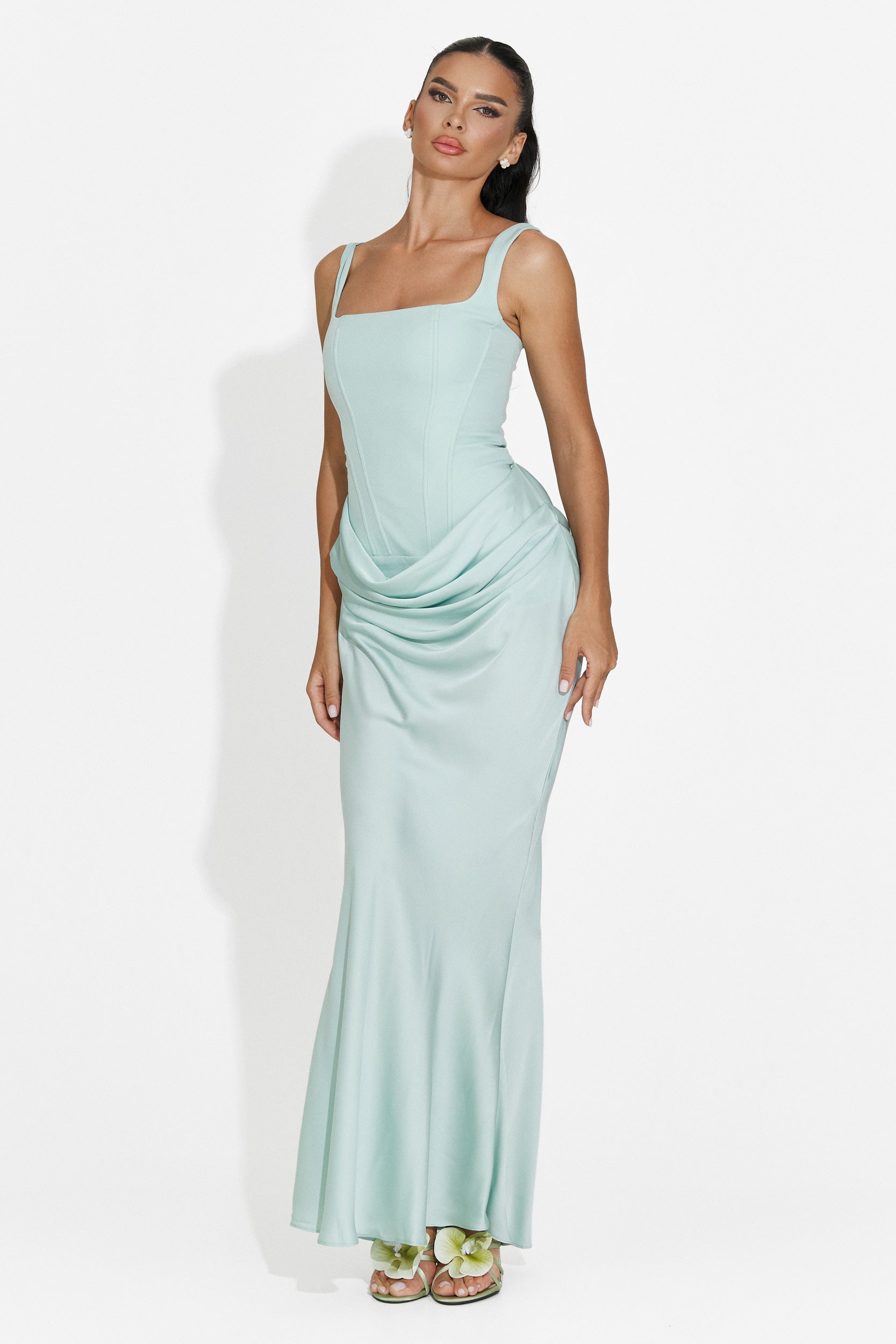 Ženska midi obleka zelena Kaviala Bogas